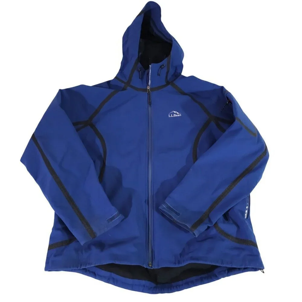 L.L.Bean Mens Blue Hooded Jacket XL Soft Shell Long Sleeve Hoodie Zip Up Jacket